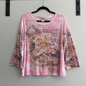 Pink Vintage French Print Top